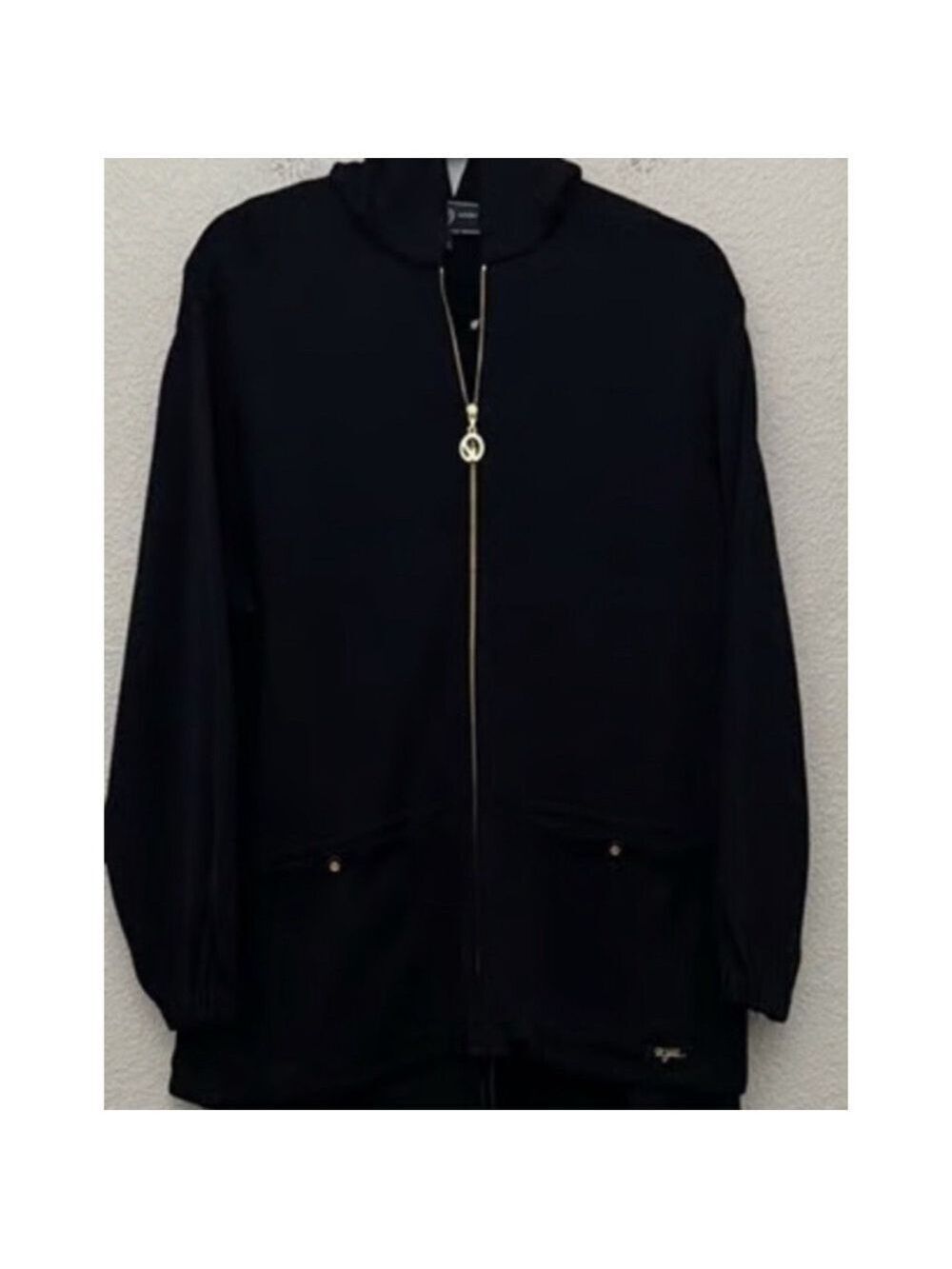 St. John Sport By Marie Black Wool Blend Hooded Sweater Jacket Size M
